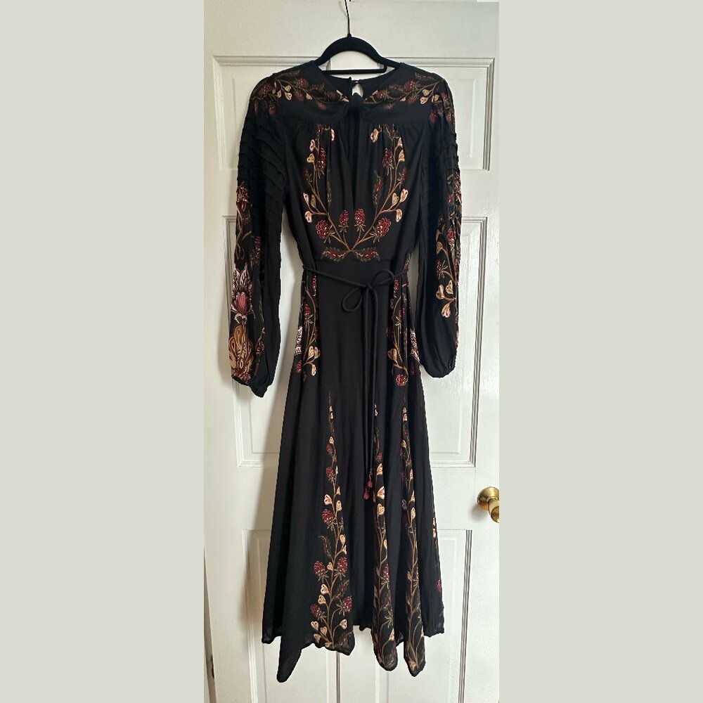 Farm Rio Black Berry Garden Long Sleeve Pleated Maxi Dress